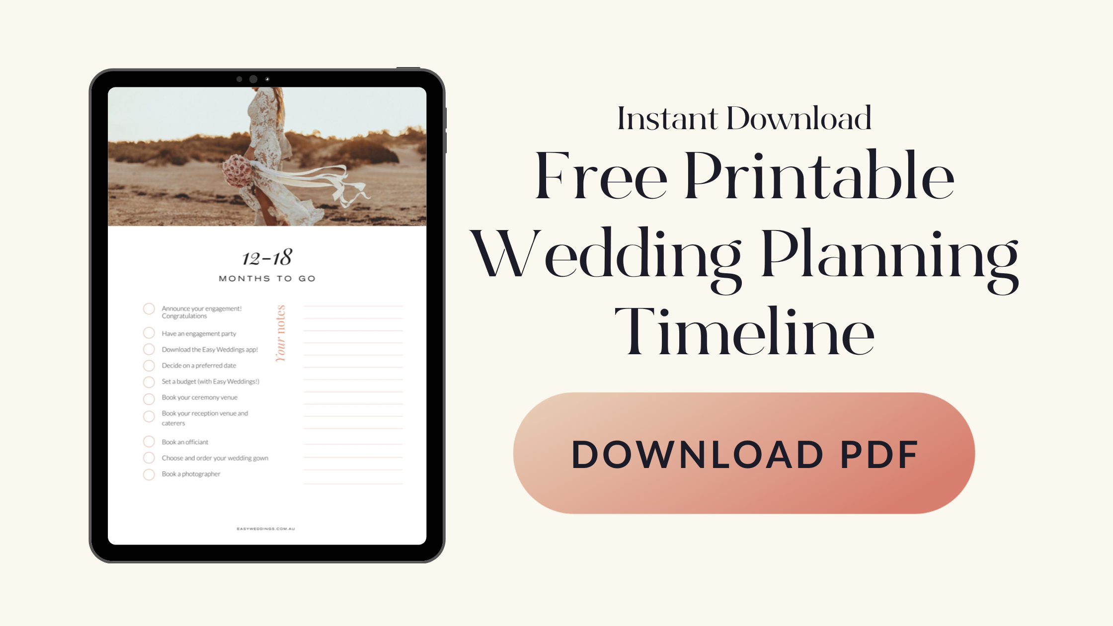 Get a free printable wedding planning checklist here