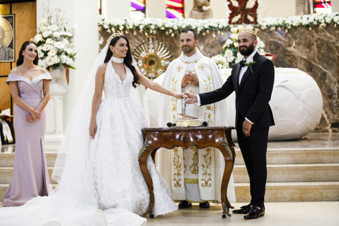 religious wedding ceremony couple at altar