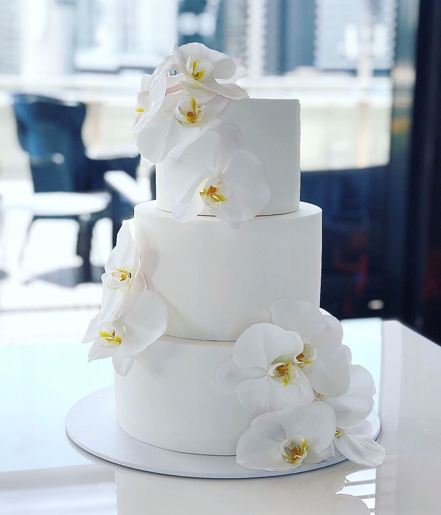 3 tier wedding cake with sugar orchids