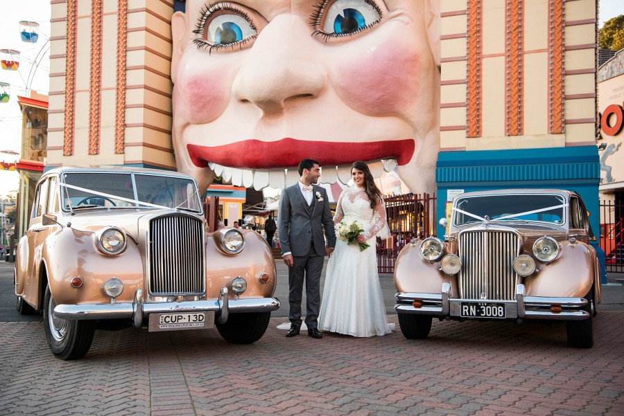 8 gorgeous Sydney Harbour weddings Annette and Anthony unleashed their wild side at Luna Park. Image: