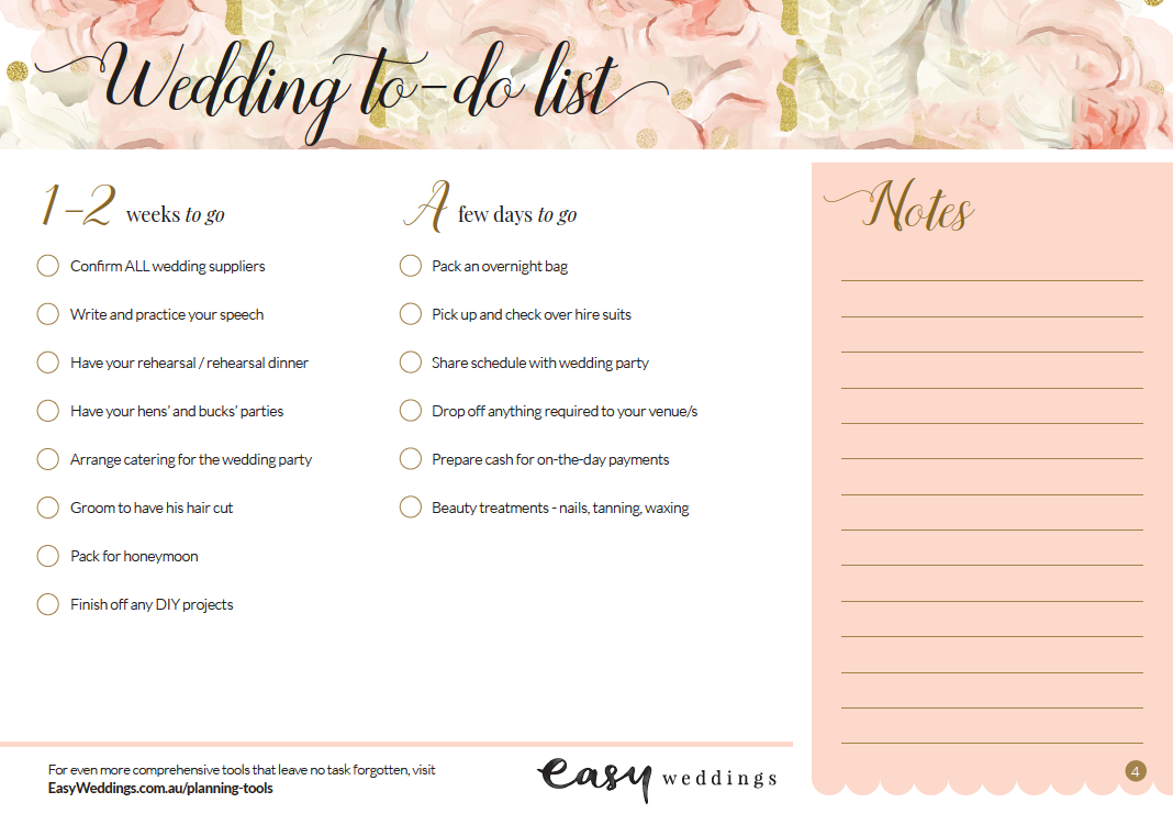 Easy Weddings to do list example 1