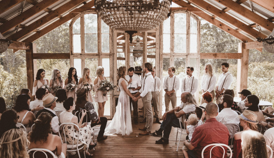 Outdoor wedding venue with open air structure for ceremony Jervis Bay The Woods Farm