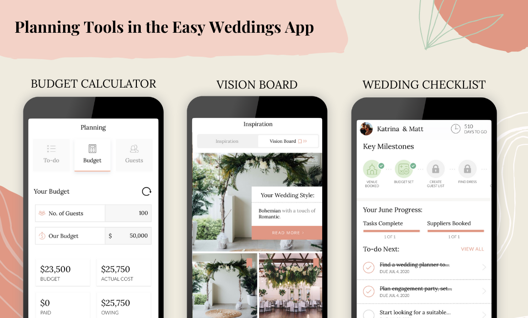 Wedding planning tools in the Easy Weddings App