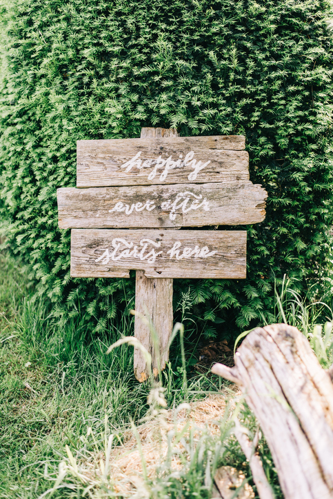 Happily ever after starts here - wooden wedding sign