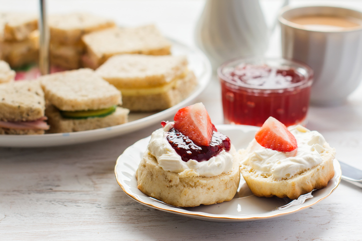 Traditional English afternoon tea: scones with clotted cream