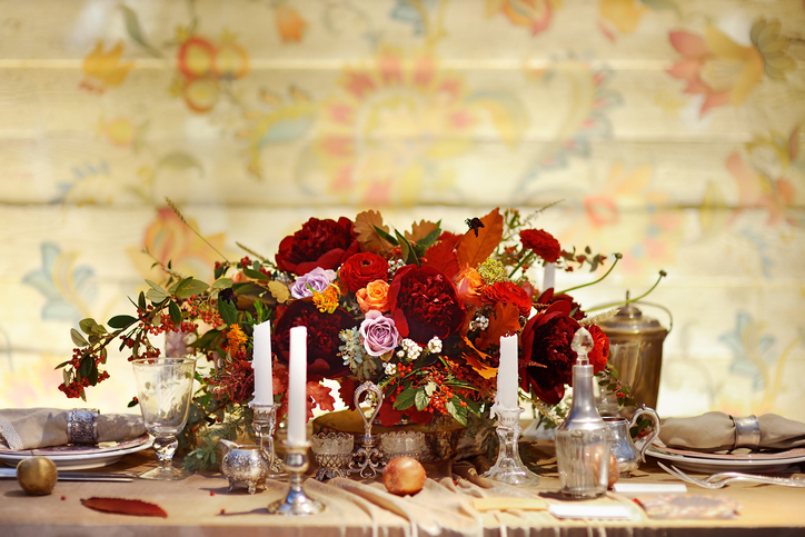 Table set with bouquet for wedding reception