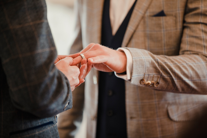 Gay Couple Exchanging Rings On Wedding Day