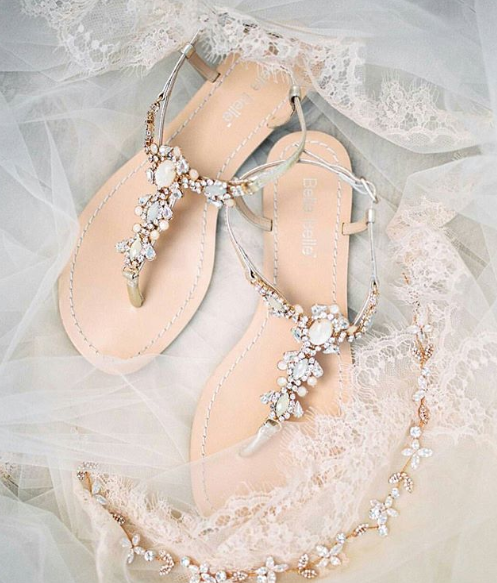 White Leather and Pearl Dressy Flat Sandals for Wedding