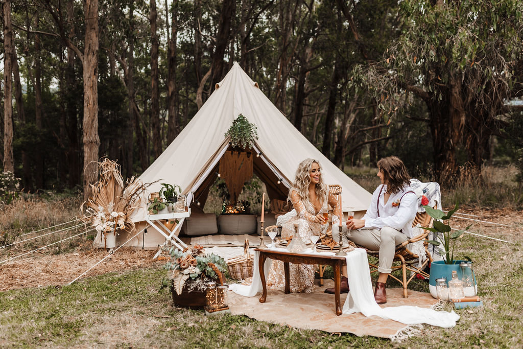 Rustic boho festival wedding inspiration at Log Cabin Ranch, Dandenong Ranges. Produced by Wild Heart Events, photographed by My Scandi Style Photography.