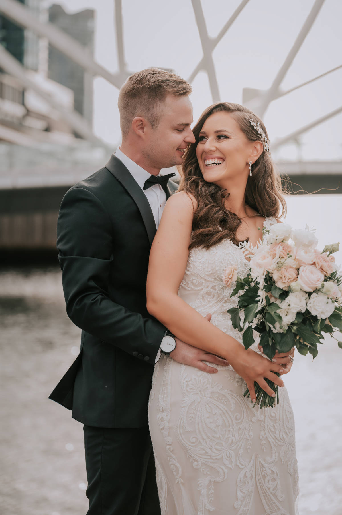 Romantic, elegant, classic style for Lana and Peter at their Cargo Hall wedding by Showtime Event Group at South Wharf, Melbourne.