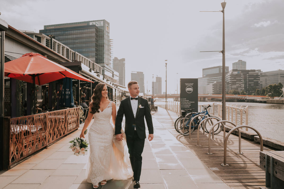 Romantic, elegant, classic style for Lana and Peter at their Cargo Hall wedding by Showtime Event Group at South Wharf, Melbourne.