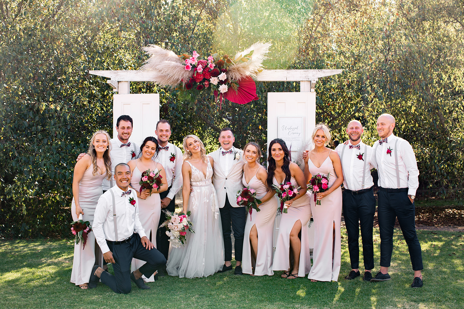 Modern boho wedding on the Mornington Peninsula. Dalywaters Garden Chapel ceremony, reception at Alatonera Restaurant. Photographed by Runaway Hearts. Macy & Sean.