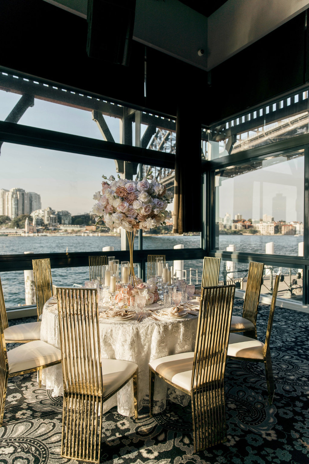 Luxury waterfront wedding styled shoot. Produced by Kate & Co, shot by Inlighten Photography.