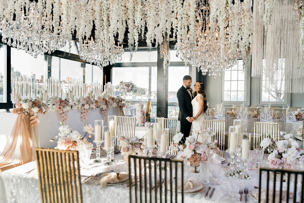 Luxury waterfront wedding styled shoot. Produced by Kate & Co, shot by Inlighten Photography.