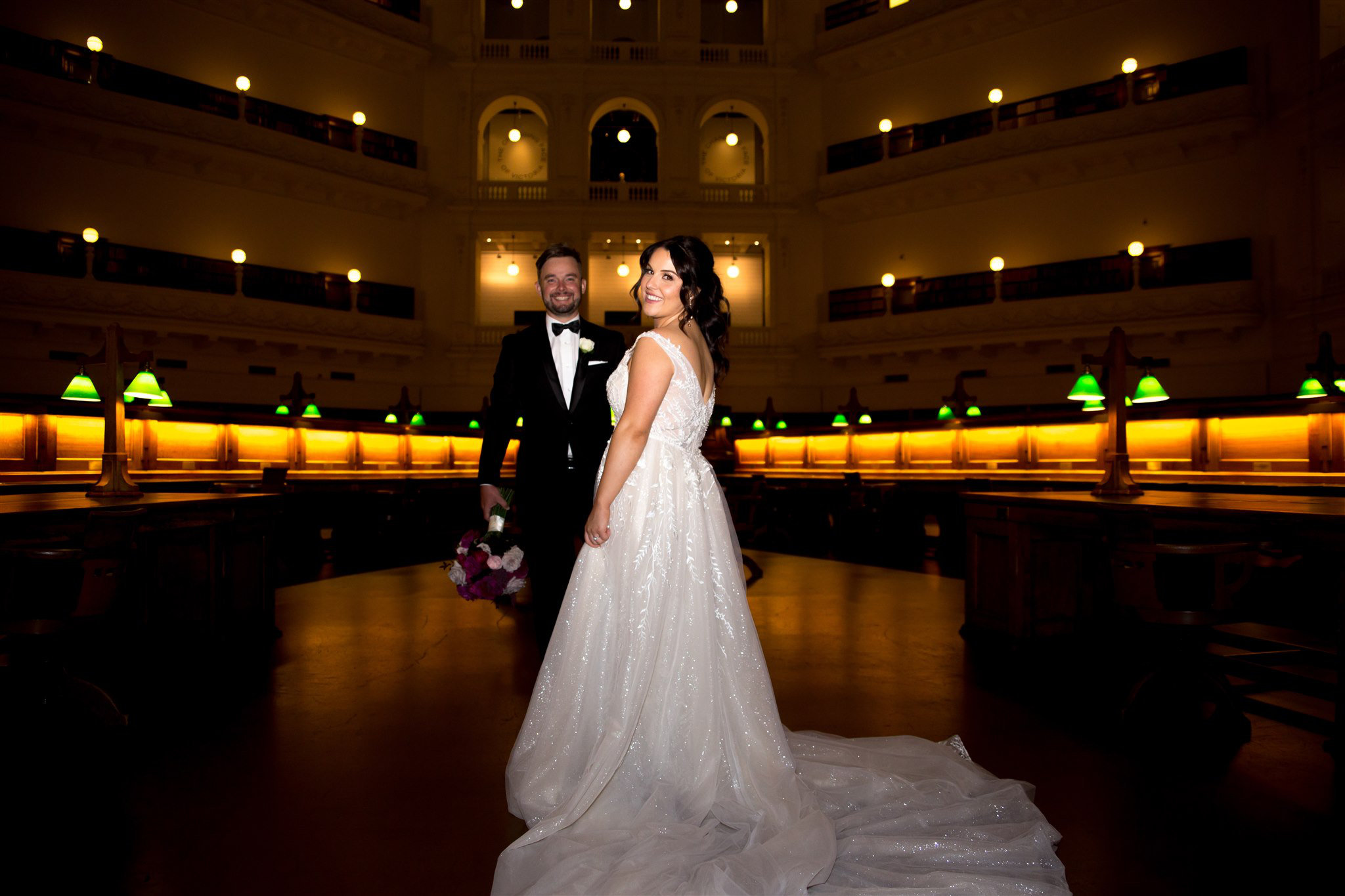 State Library Victoria wedding by Showtime Events. Photos by White Vine Photography. Darcy & Brayden