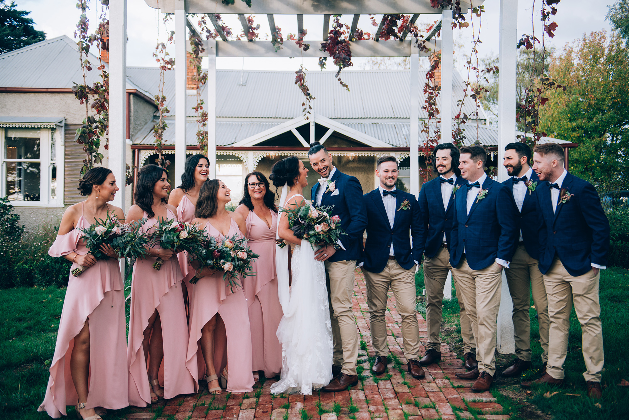 Party people: Ashlee and Johnno celebrate romantic rustic wedding ...