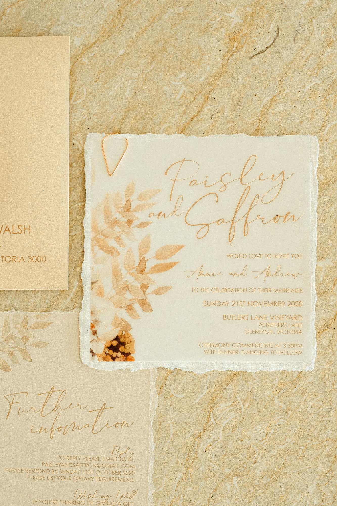 Wedding Stationery at Boho Daylesford Wedding, Butlers Lane Vinyeard, Wild Heart Events, Jackson Grant Weddings