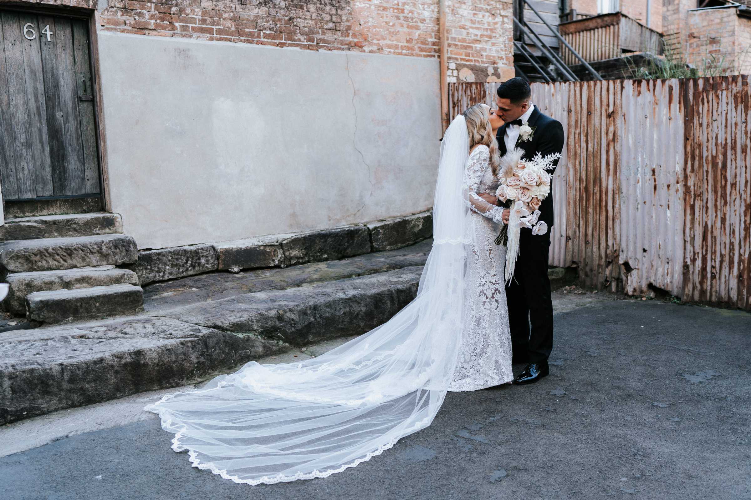 Doltone House Jones Bay Wharf Sydney wedding, Riannon and Mitch, bridal portrait with long veil, photo by The Evoke Company