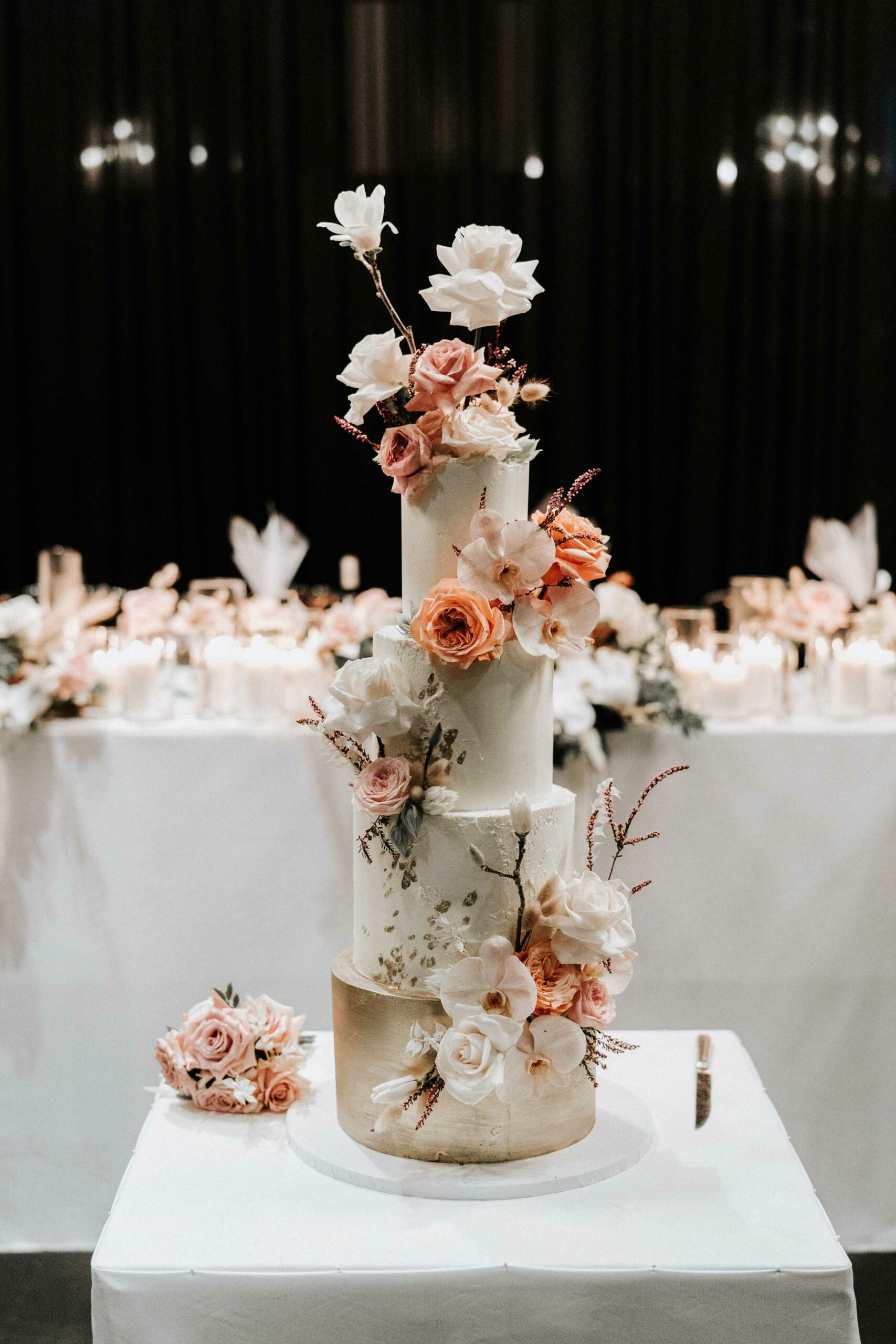 Doltone House Jones Bay Wharf Sydney wedding, Riannon and Mitch, four-tier wedding cake by Willow George Cake, photo by The Evoke Company