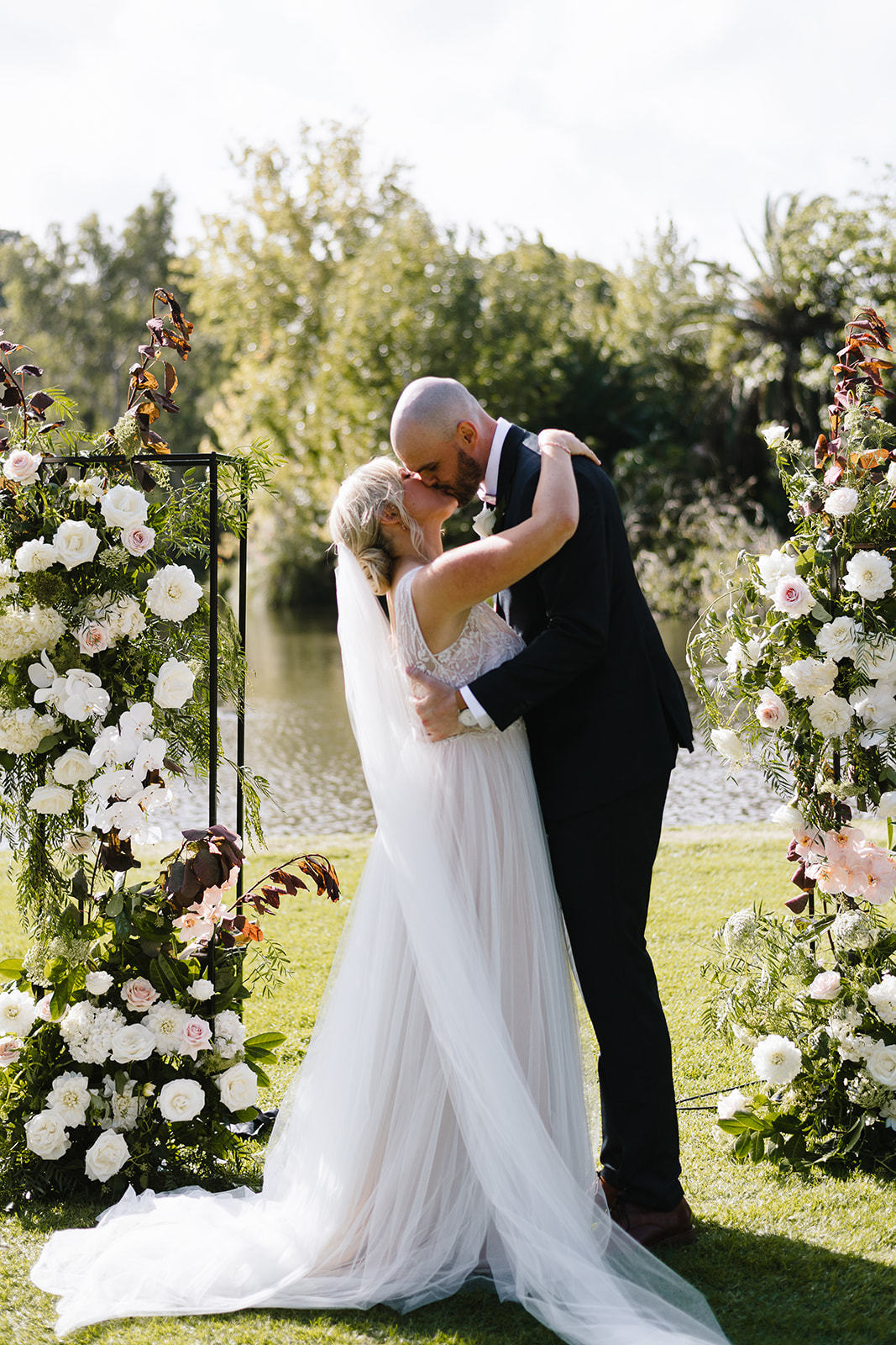 First kiss at The Terrace Royal Botanic Gardens Melbourne wedding