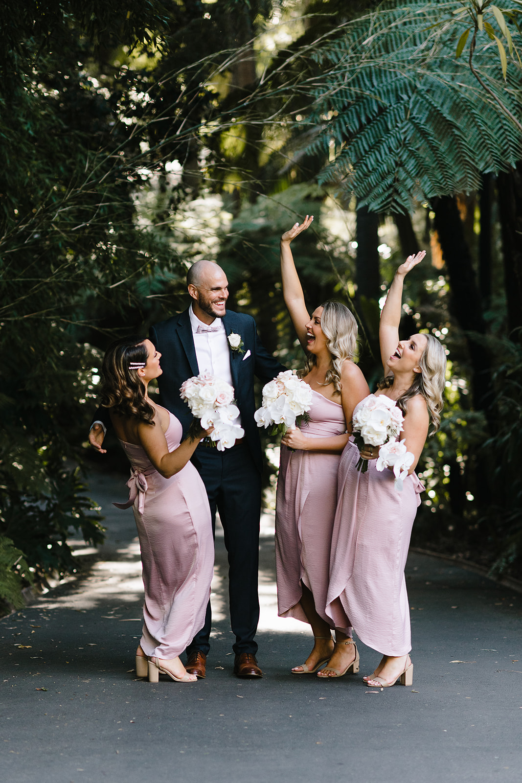 Groom and bridesmaids at The Terrace Royal Botanic Gardens Melbourne wedding