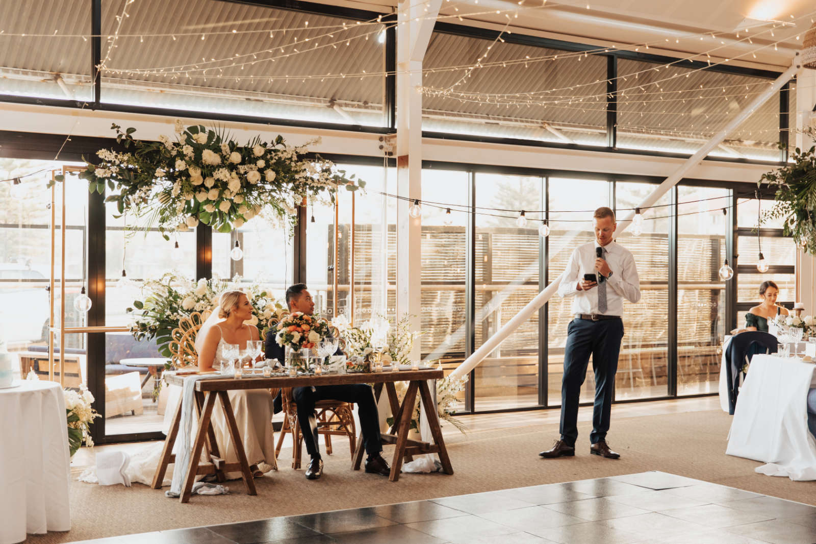 Luxe coastal wedding for Maddi and Dan at Caves Coastal Bar & Bungalows near Newcastle, NSW. Images by Tatiana Rose Photography.