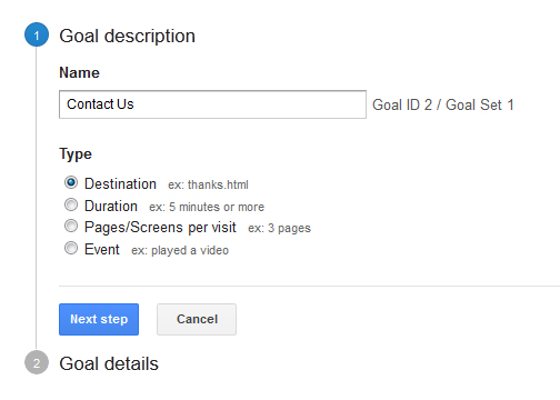 Setting up Google Goals