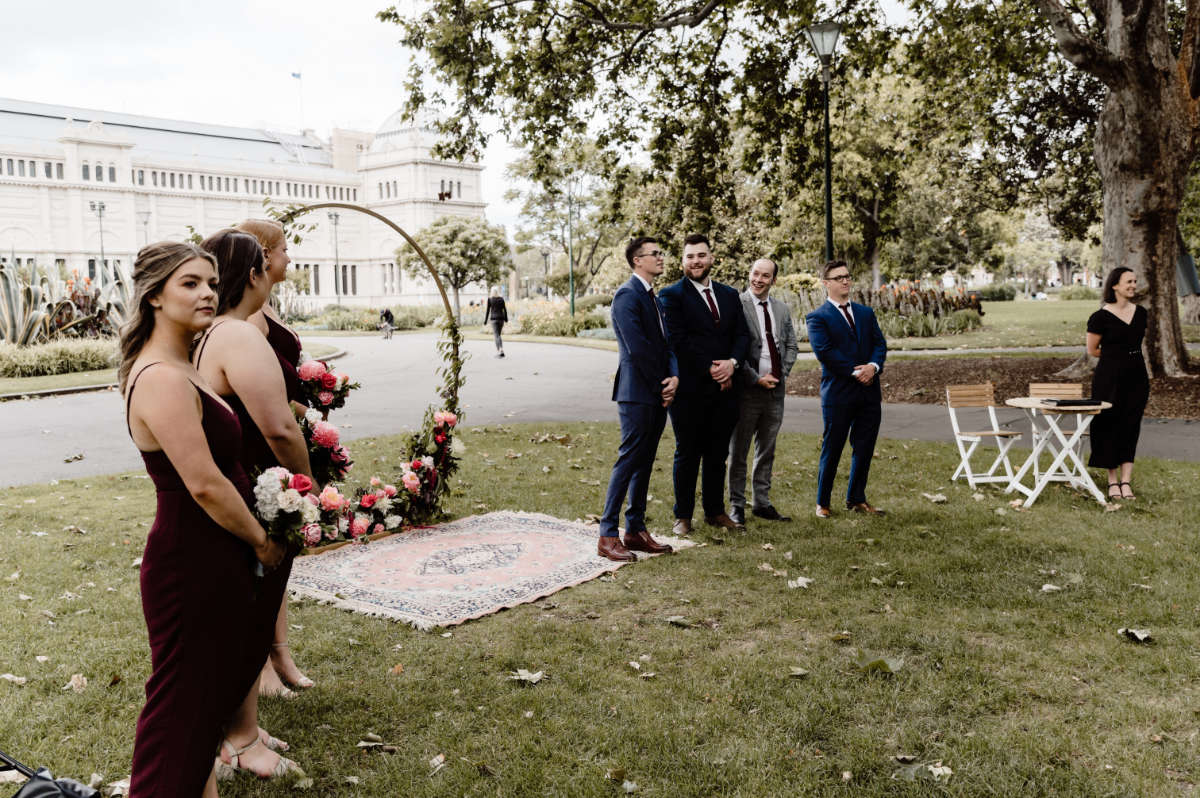 Carlton Gardens wedding ceremony and Harlow Bar reception for Olivia and Parris in Melbourne. Photographed by Bec Conroy Photography.