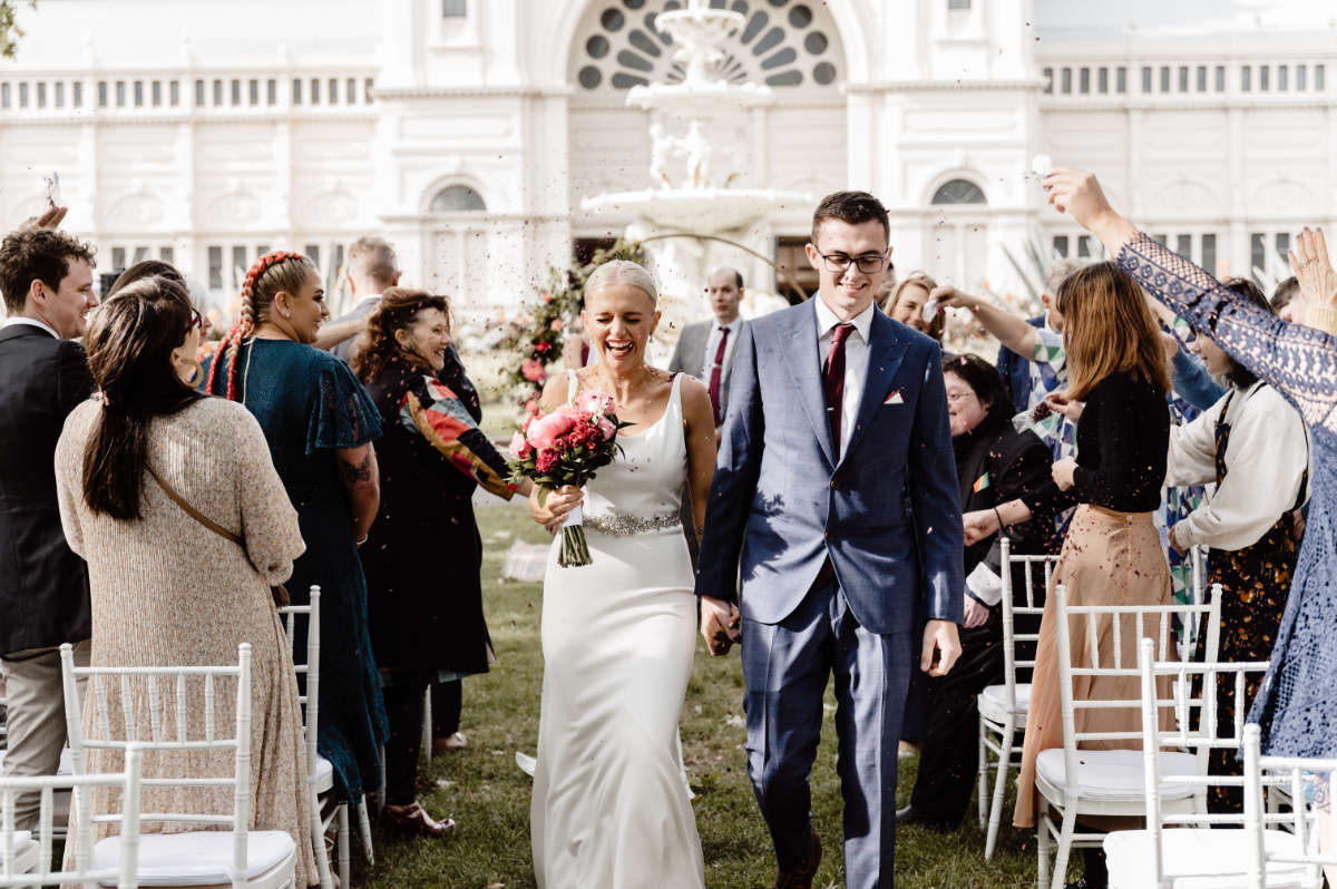 Carlton Gardens wedding ceremony and Harlow Bar reception for Olivia and Parris in Melbourne. Photographed by Bec Conroy Photography.