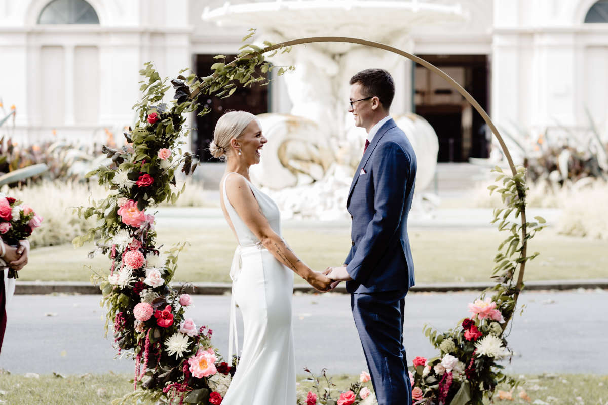 Carlton Gardens wedding ceremony and Harlow Bar reception for Olivia and Parris in Melbourne. Photographed by Bec Conroy Photography.