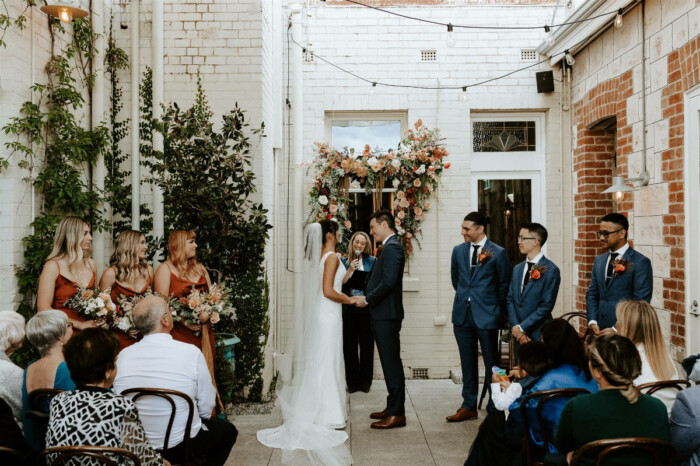 Romantic industrial Guildhall wedding in Fremantle for Cherie and Sharif. Photos by Locksmith Photography.