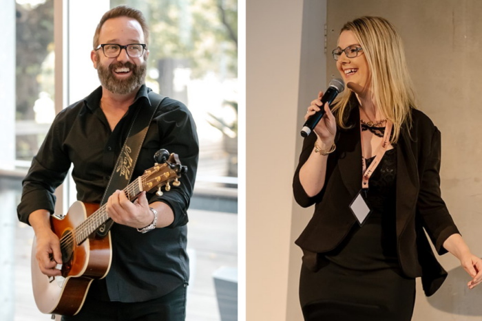 Baker Boys Band (left) and Belinda Letts. Photo by Allie Claire Creative