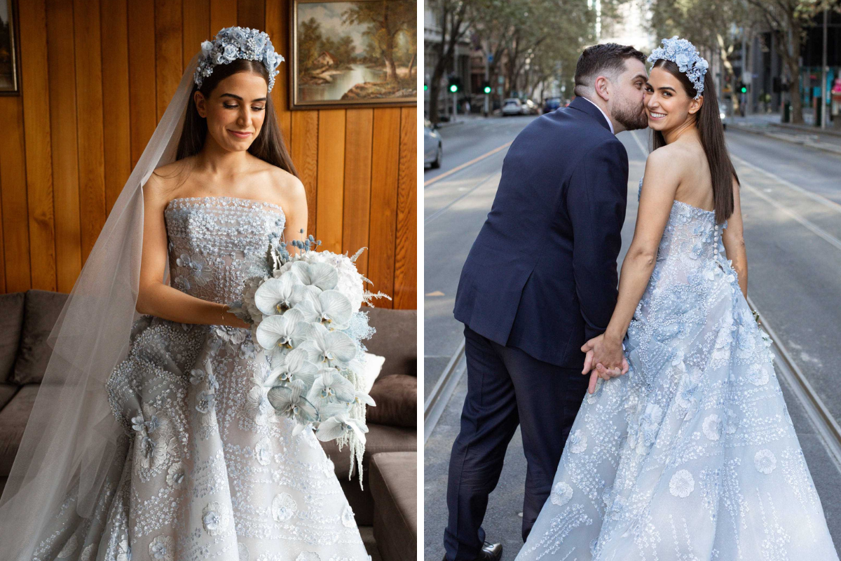 Non-traditional wedding ideas unique blue wedding dress