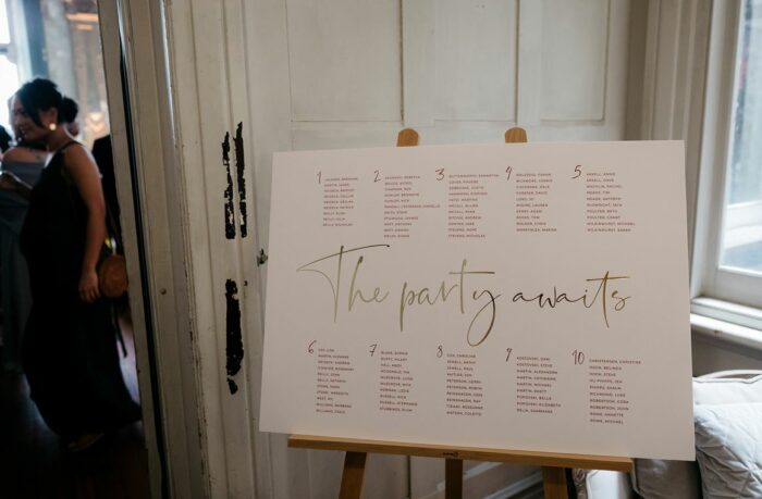 Wedding plus ones seating chart by Adelphi Mou