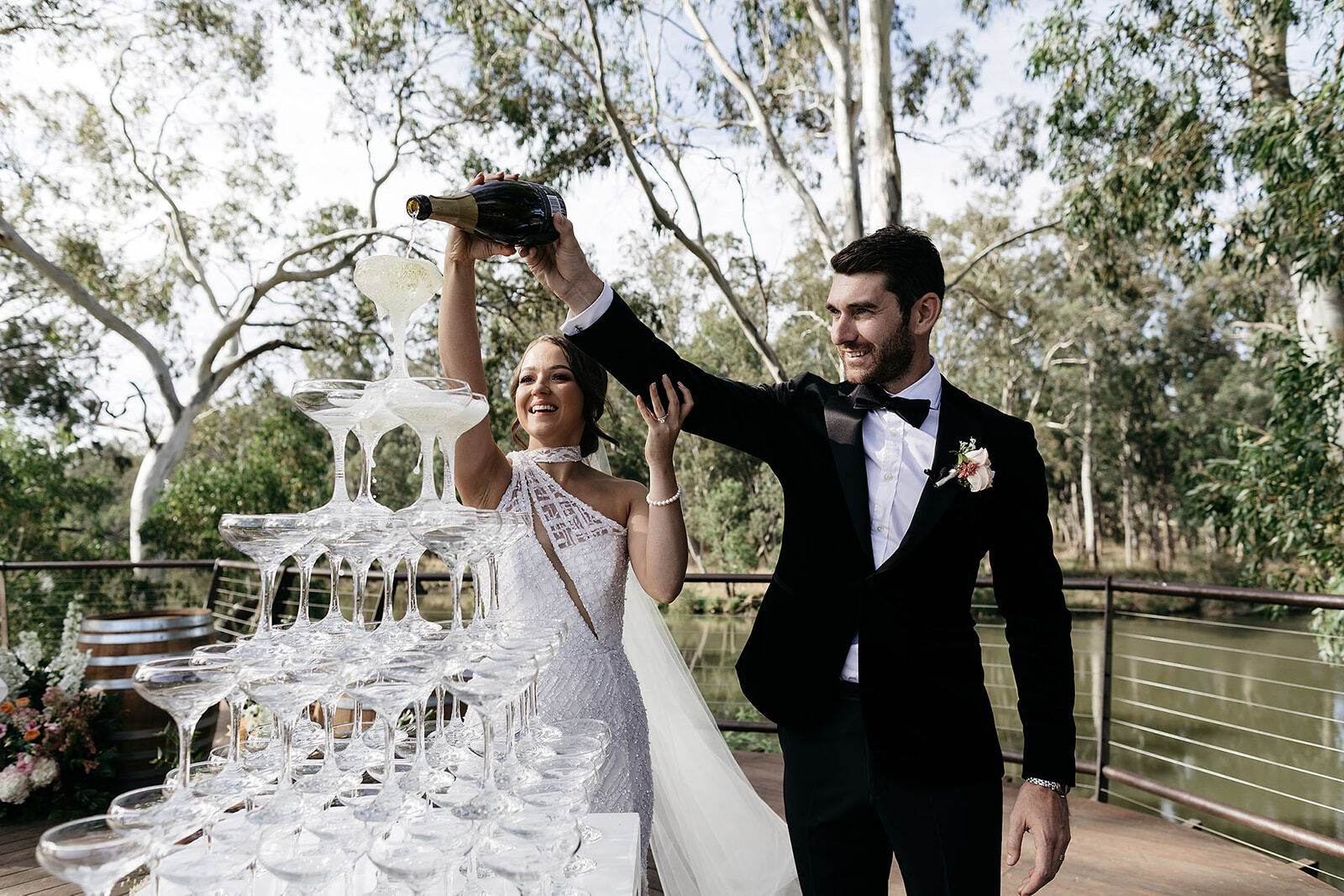Champagne tower image by Ali Bailey Photography at venue Mitchelton Wines