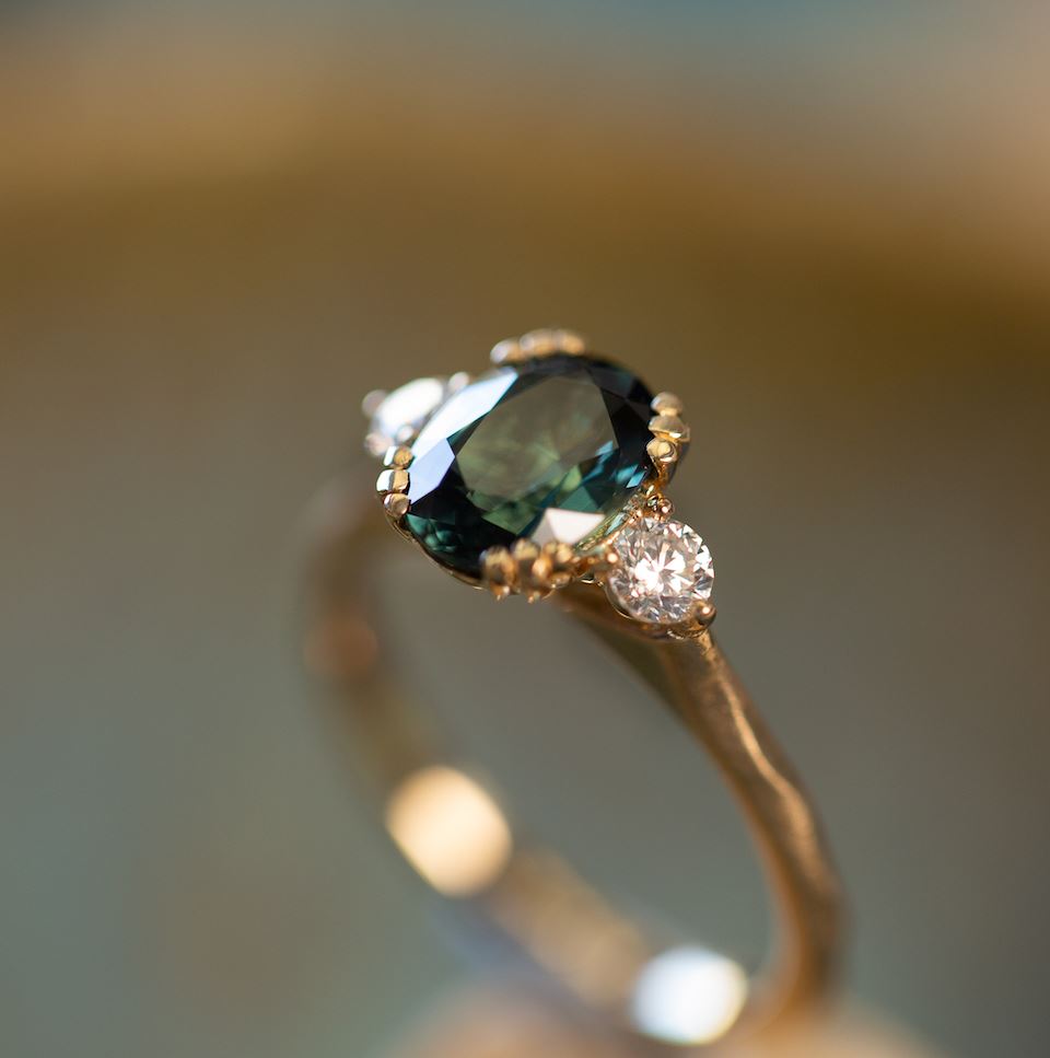 Colourful gemstone engagement ring 
