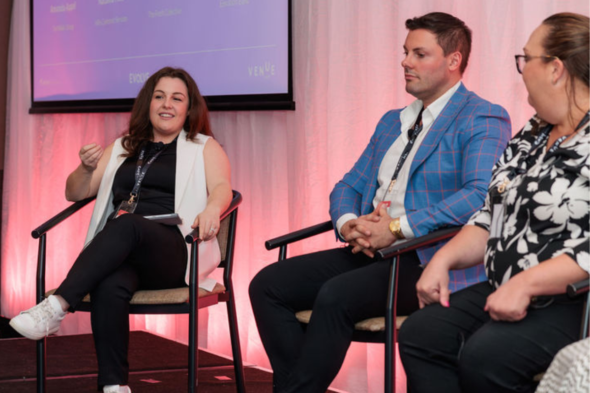 Evolve 2024 Brisbane panel: (From left) Darcy Allen of Easy Weddings & Venue Crew, Rob McMullan of Elevation Band, and Katrina Plant of The Fresh Collective. Image: DMS Photography